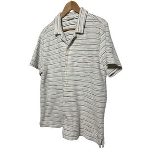 Marine Layer Terri Textured Short Sleeve Button Up Shirt White Blue Green Size M